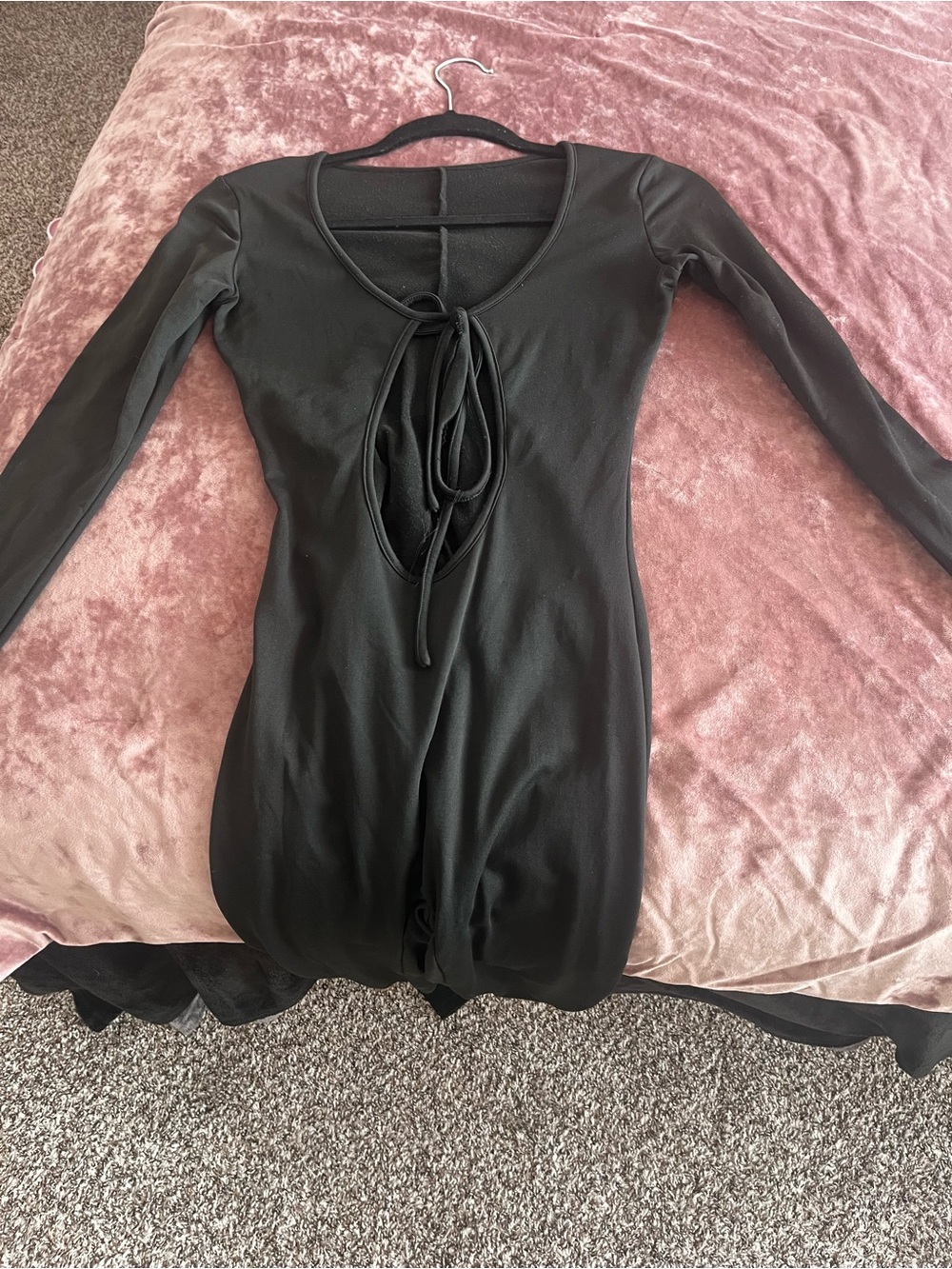 Black Long-Sleeve Tie-Front Bodycon Dress